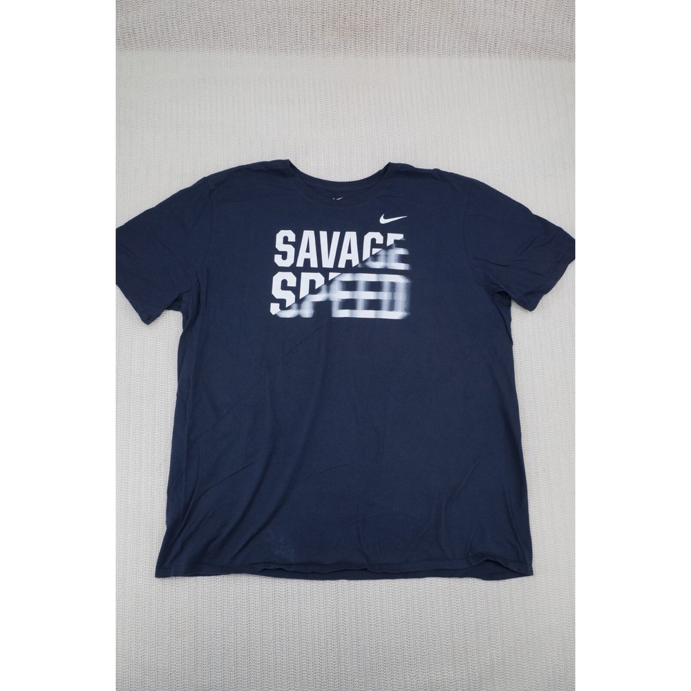 Nike Shirt Mens 2XL XXL Blue Savage Speed Spell Out Logo Graphic Short Sleeve